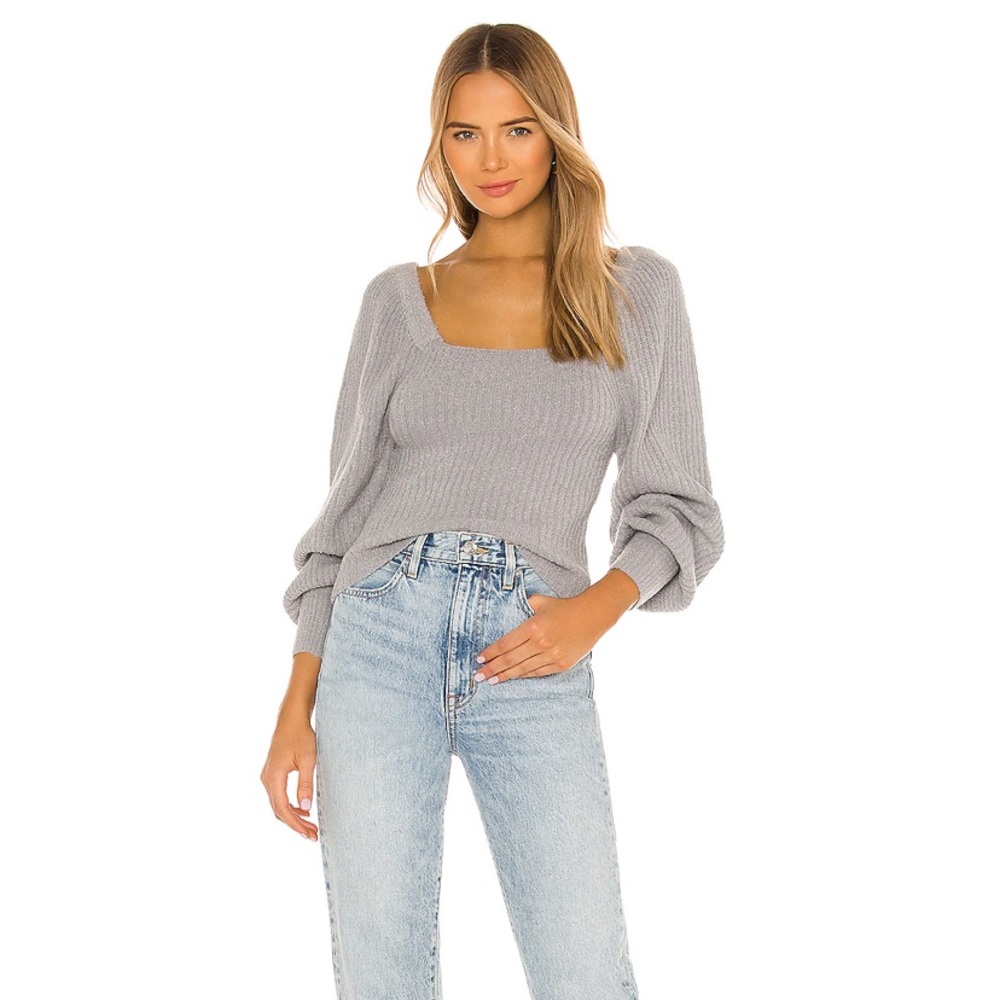 Puff Sleeve Line & Dot Sweater